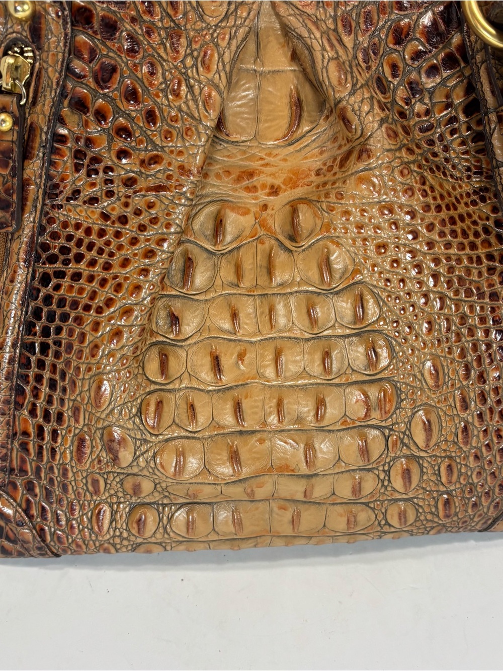 Brahmin Tan Belinda Croc Leather Embossed Hobo Bag Purse Designer Dual Pockets - Picture 4 of 12